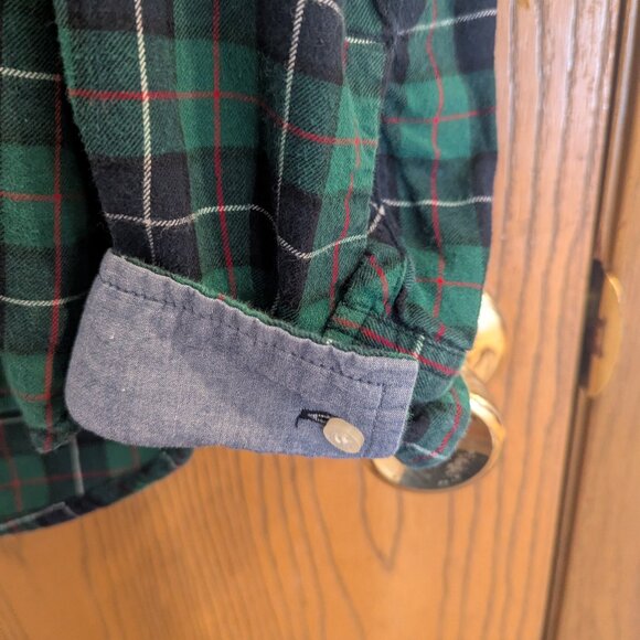 Tommy Hilfiger Green Plaid Half Button Down RollUp Sleeves Shirt-Women's Size L - Picture 3 of 5